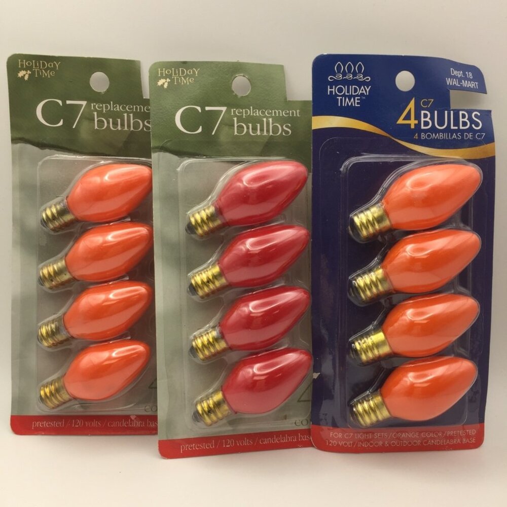 Holiday Time C7 Orange Red Replacement Light Bulbs 4 Pack Festive Christmas Deco